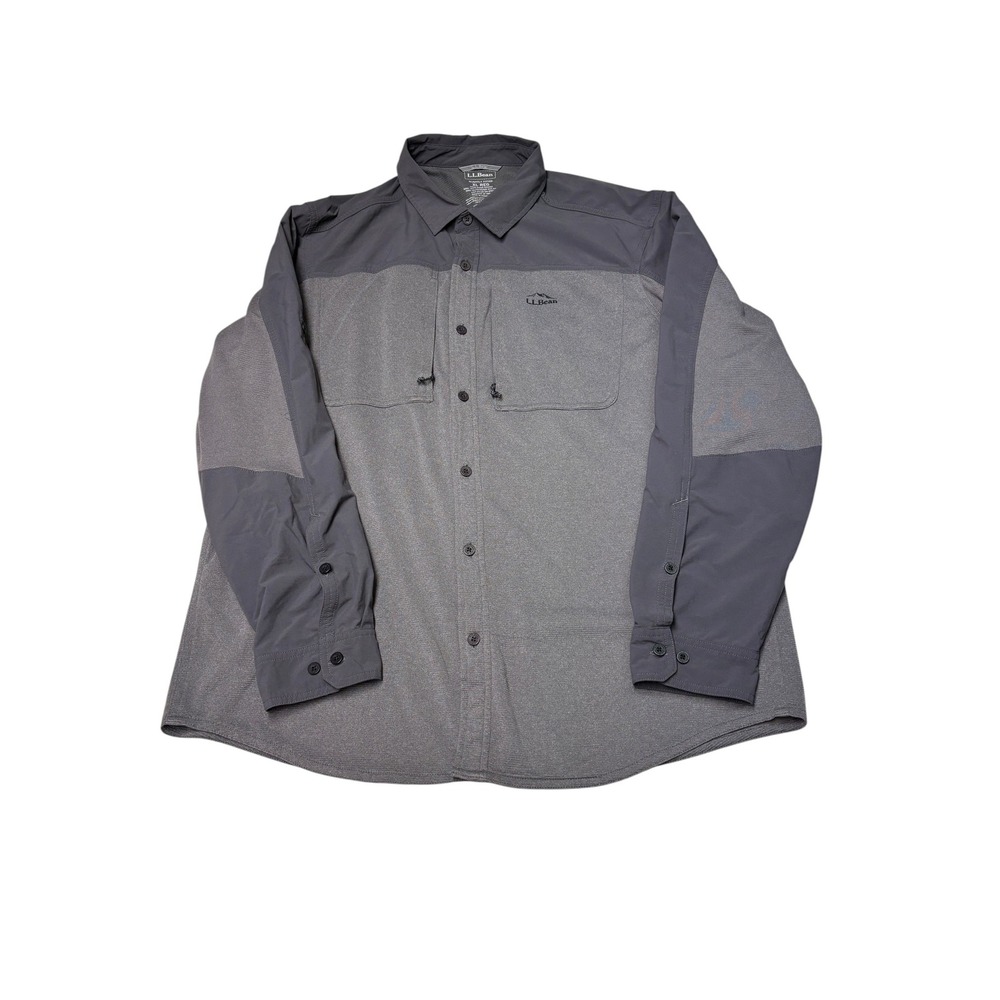 LL Bean Mens XL Regular Grey Technical Hiking Fishing‎ Shirt Long Sleeve 500269